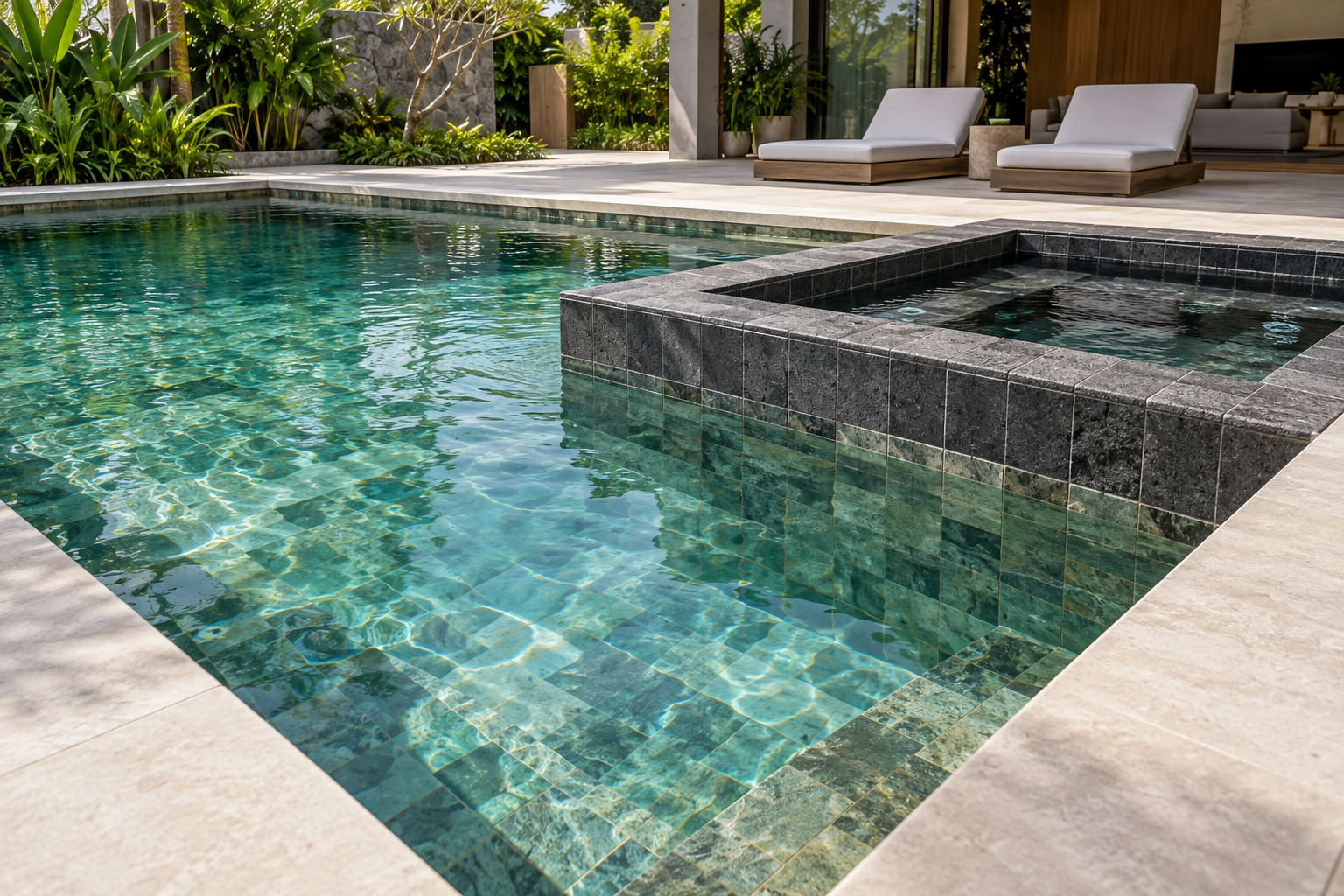 Pedra Hitam ou Hijau para Revestir Piscina?